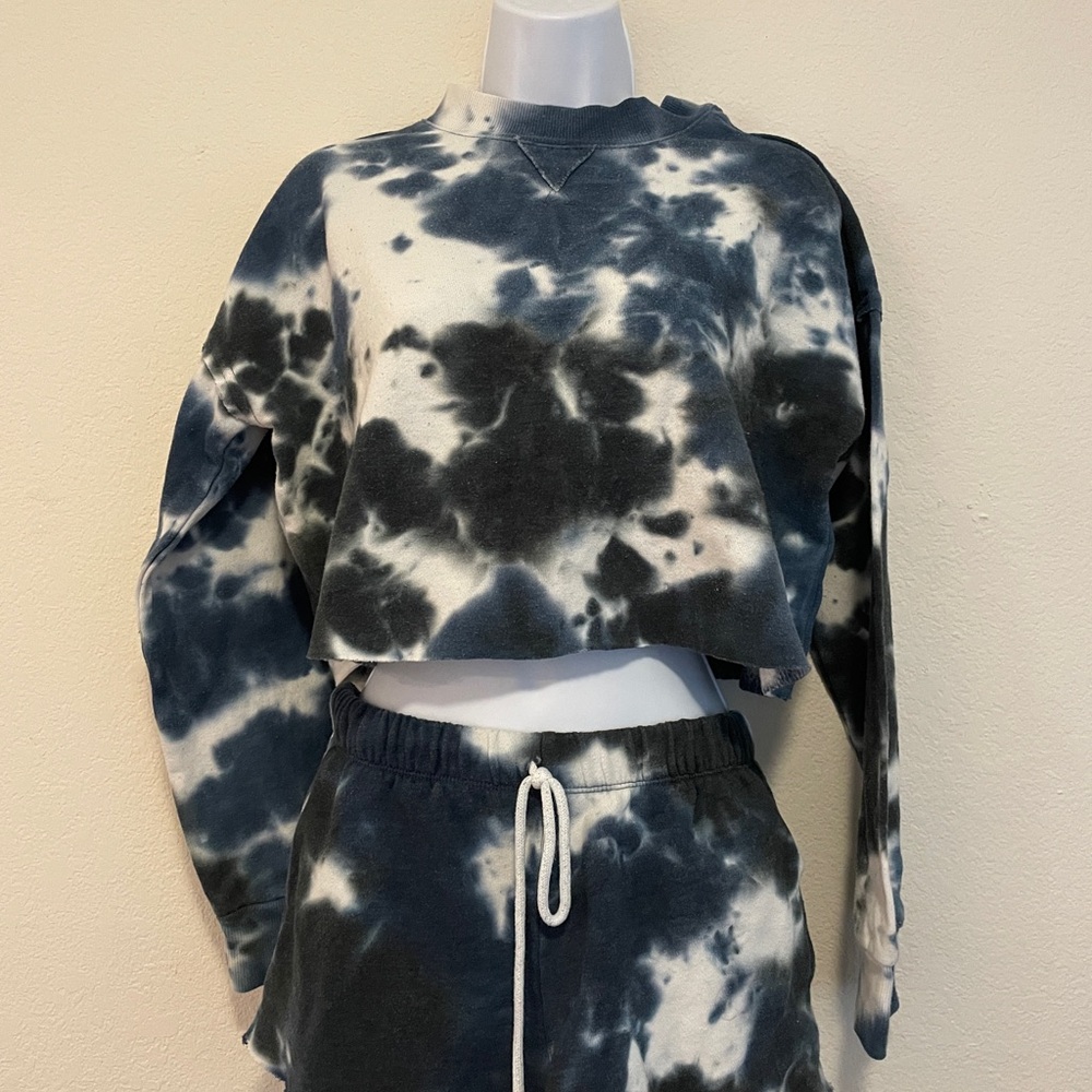 Tie-Dye Cropped Sweatshirt and Shorts Pajamas Set